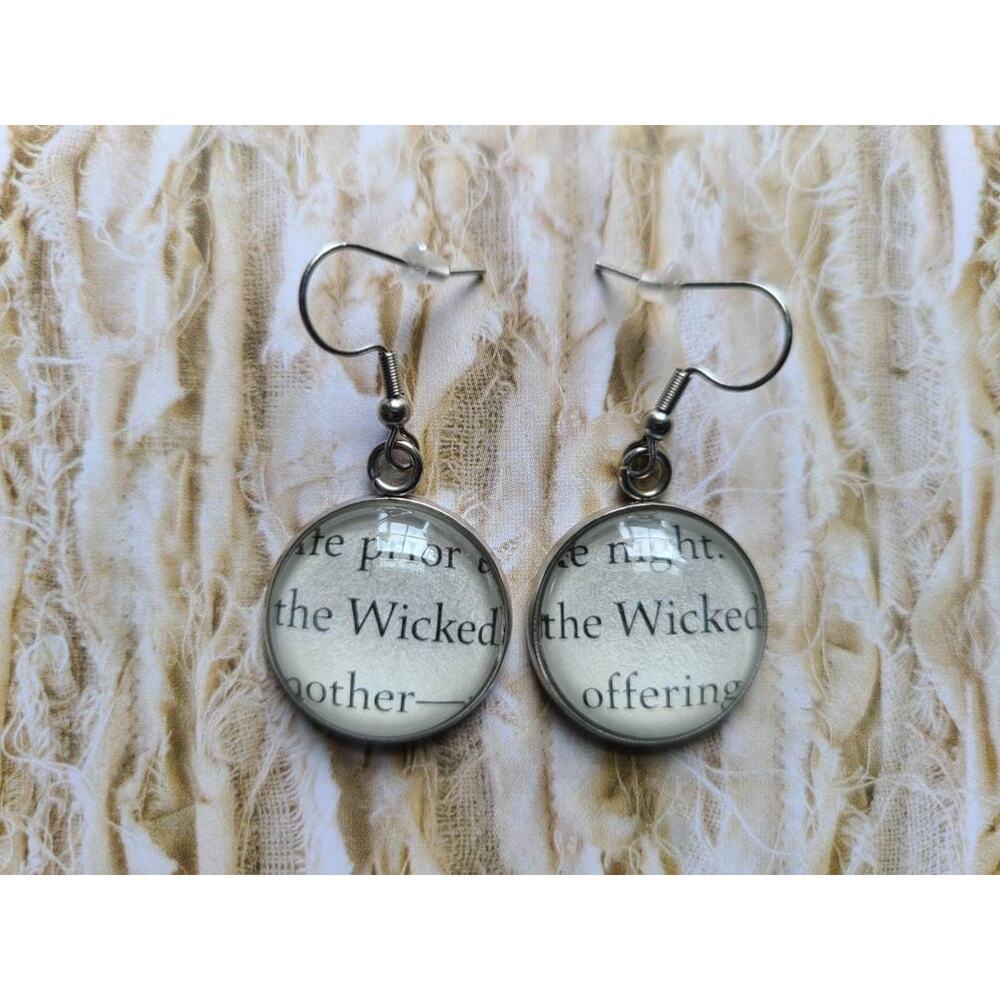 The Wicked pendant earrings made with Kingdom of the Wicked book pages